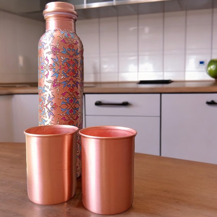 NATURAL COPPER BOTTLE WITH 2 COPPER GLASS